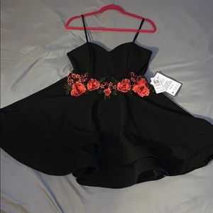 Black baby doll rose embroidered dress